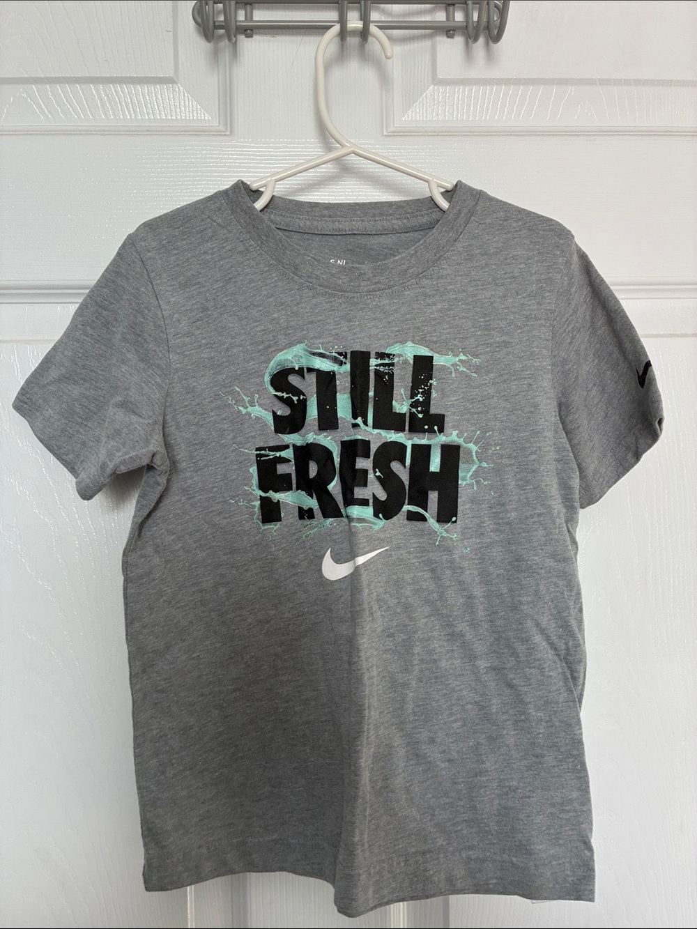Nike Gray Tee with Mint and Black "Still Fresh" Graphic